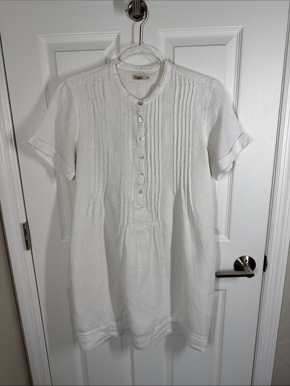 Faherty Gemina white linen tunic shift mini dress coastal beach preppy sz small - Picture 2 of 12